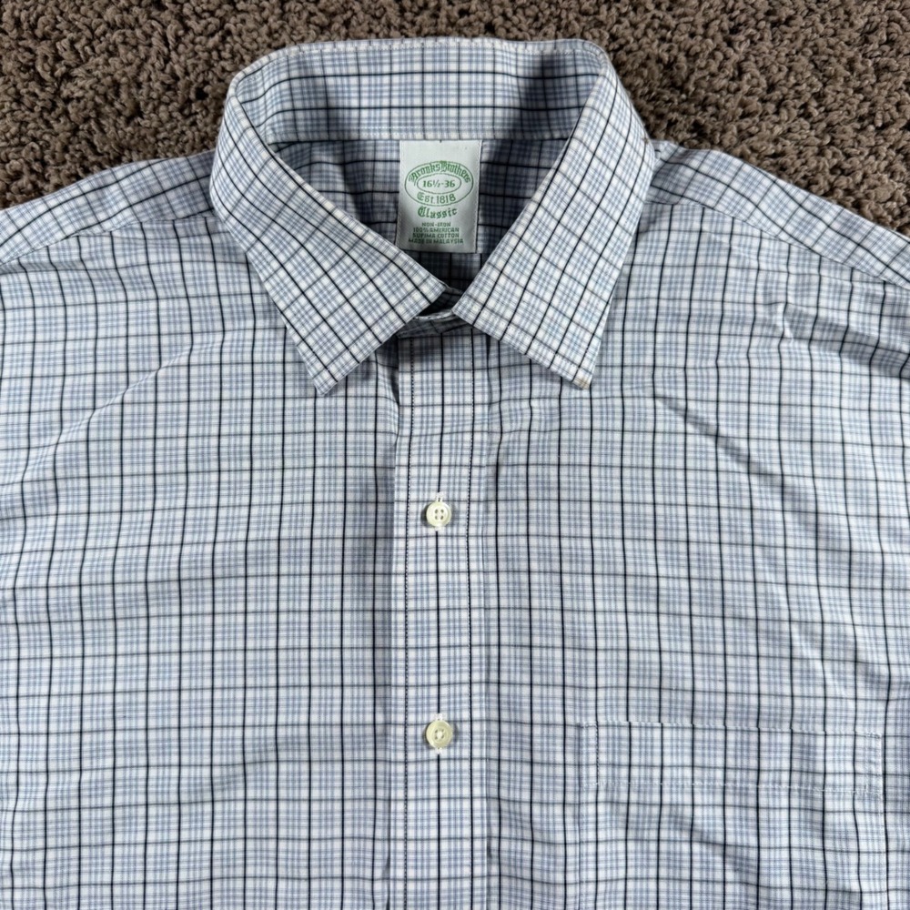 Brooks Brothers 16.5 36 Classic Non-Iron Supima Cotton Plaid Shirt preppy blue